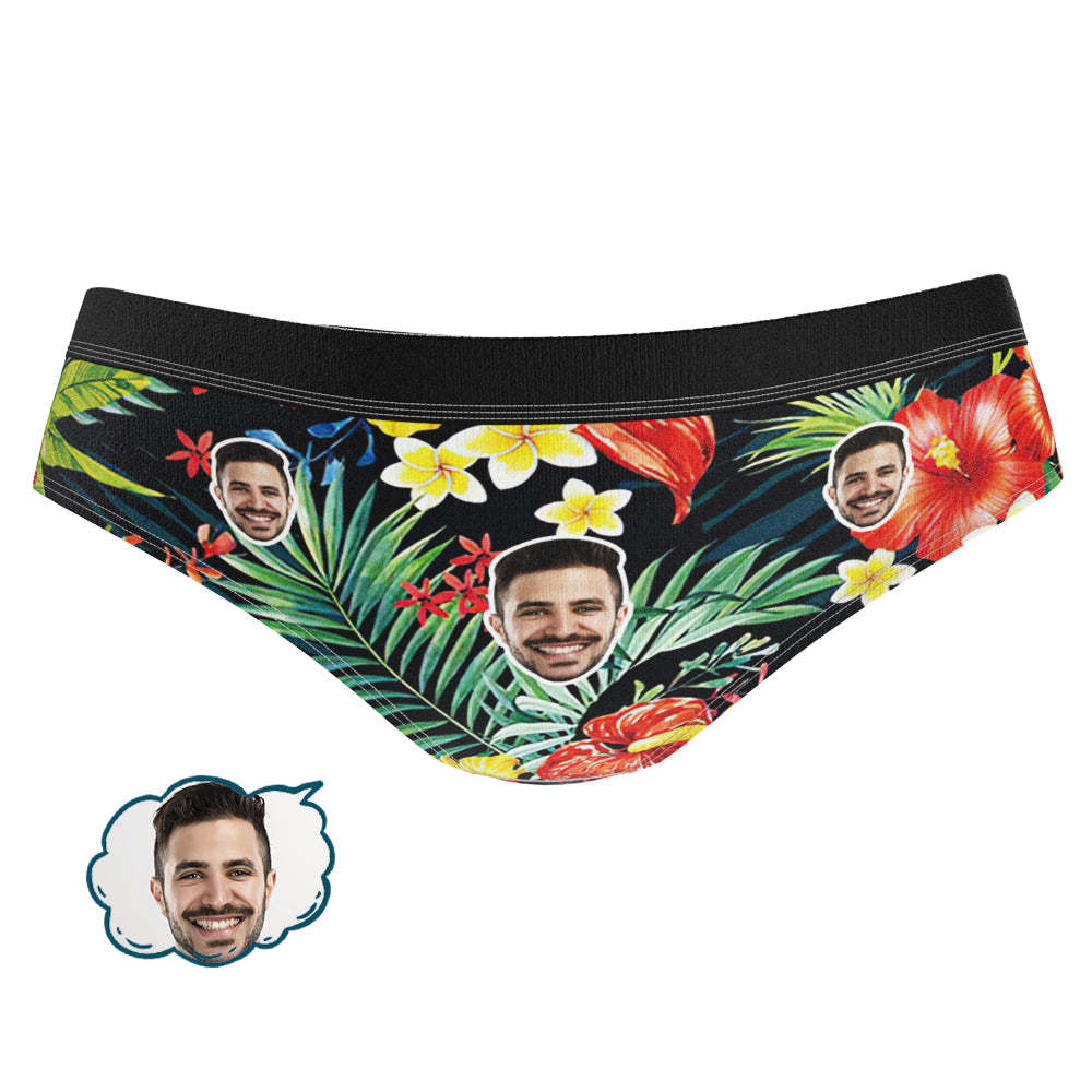 Custom Face Boxer Tropical Flower Matching Briefs Underwear Gift for Couple - MyFaceBoxer