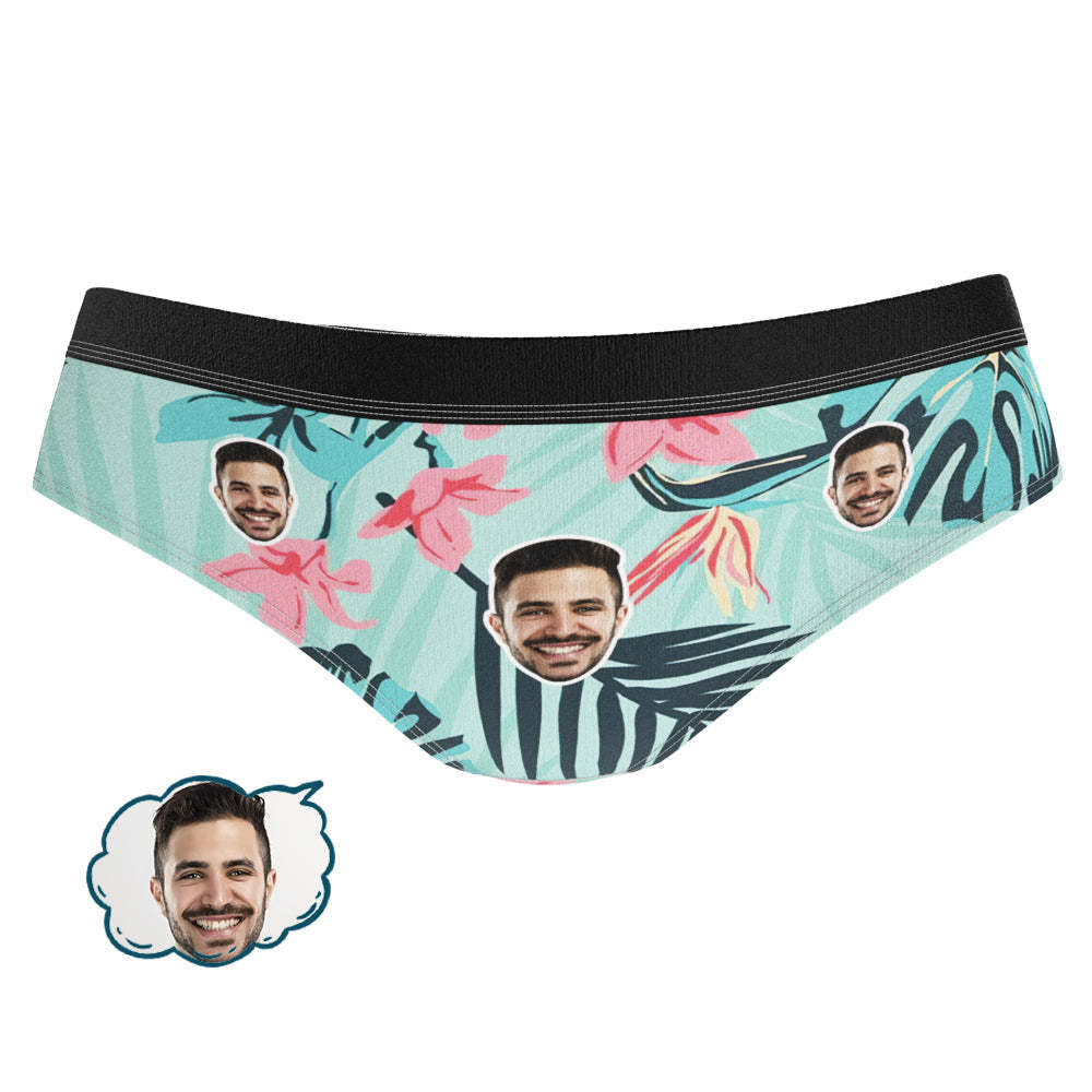 Custom Face Boxer Tropical Leaves Matching Briefs Underwear Gift for Couple Wedding Gift - MyFaceBoxer