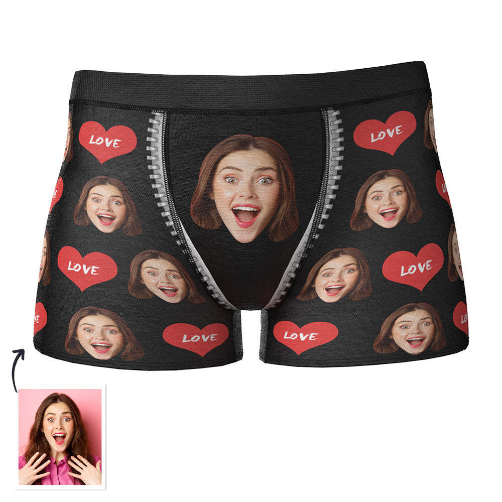 Custom Face Boxer Love Heart Boxer Briefs Birthday Gift for Boyfriend - MyFaceBoxer
