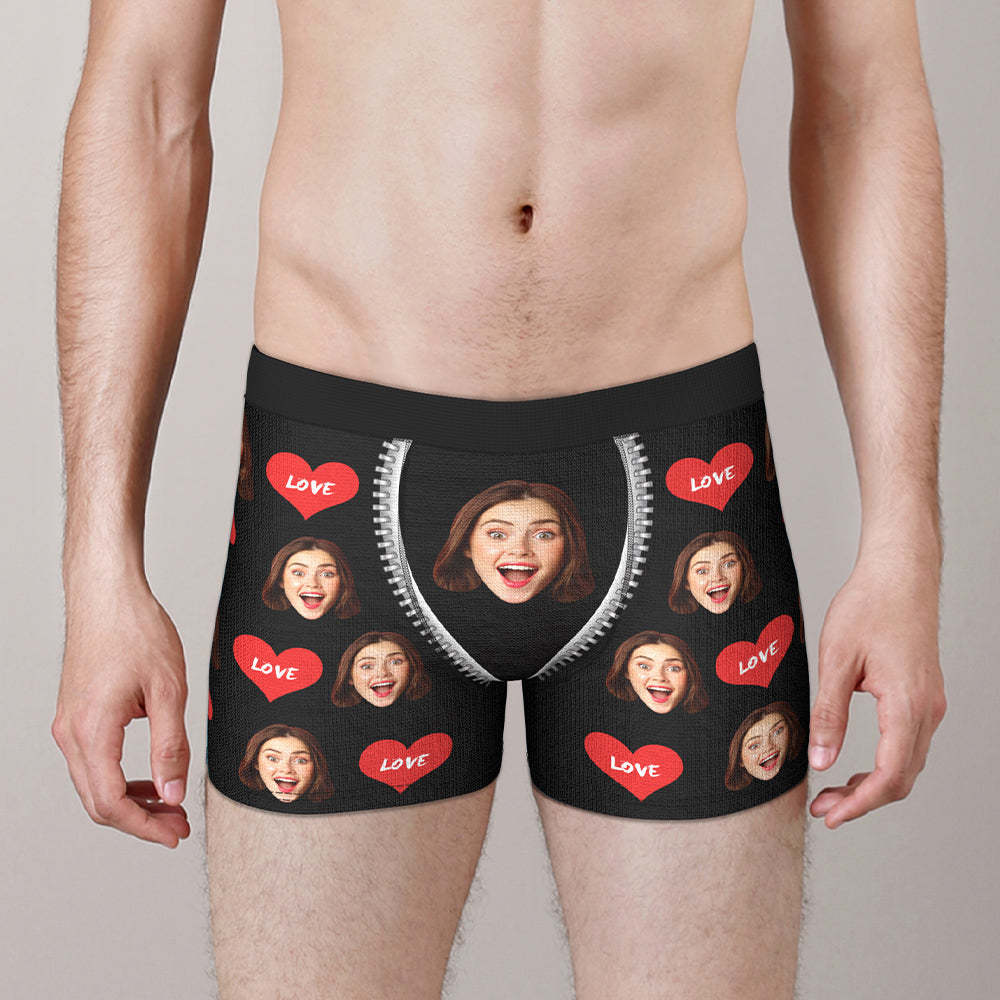 Custom Face Boxer Love Heart Boxer Briefs Birthday Gift for Boyfriend Wedding Gift - MyFaceBoxer