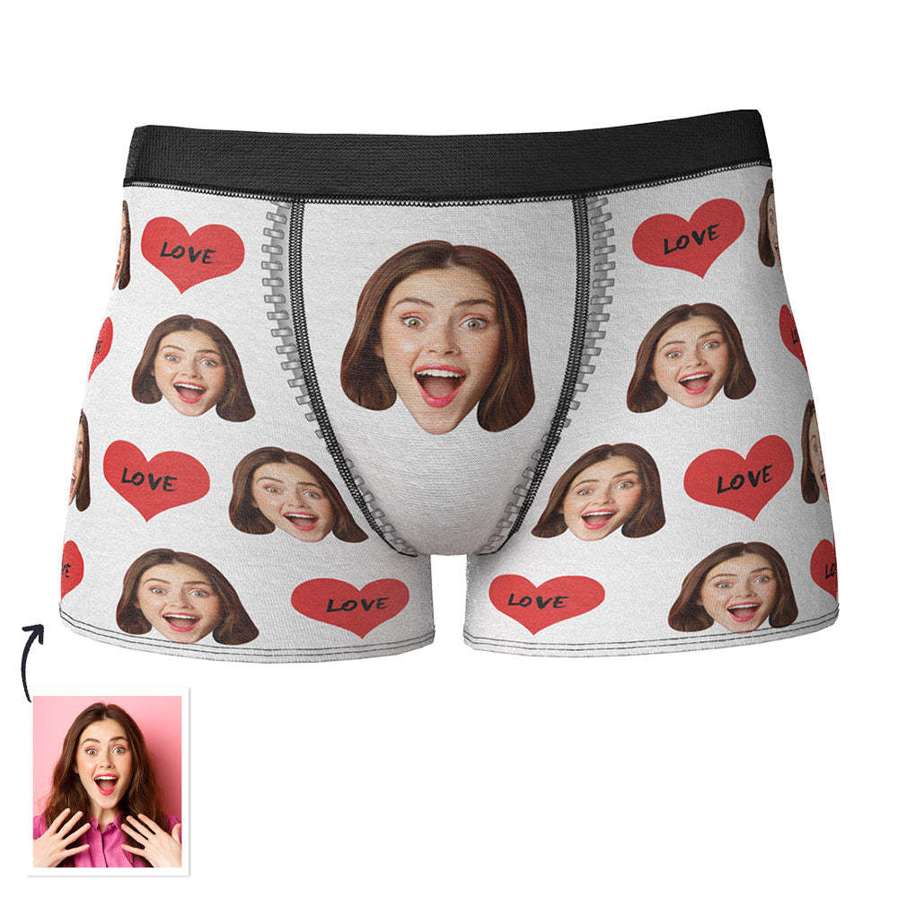 Custom Face Boxer Love Heart Boxer Briefs Birthday Gift for Boyfriend - MyFaceBoxer