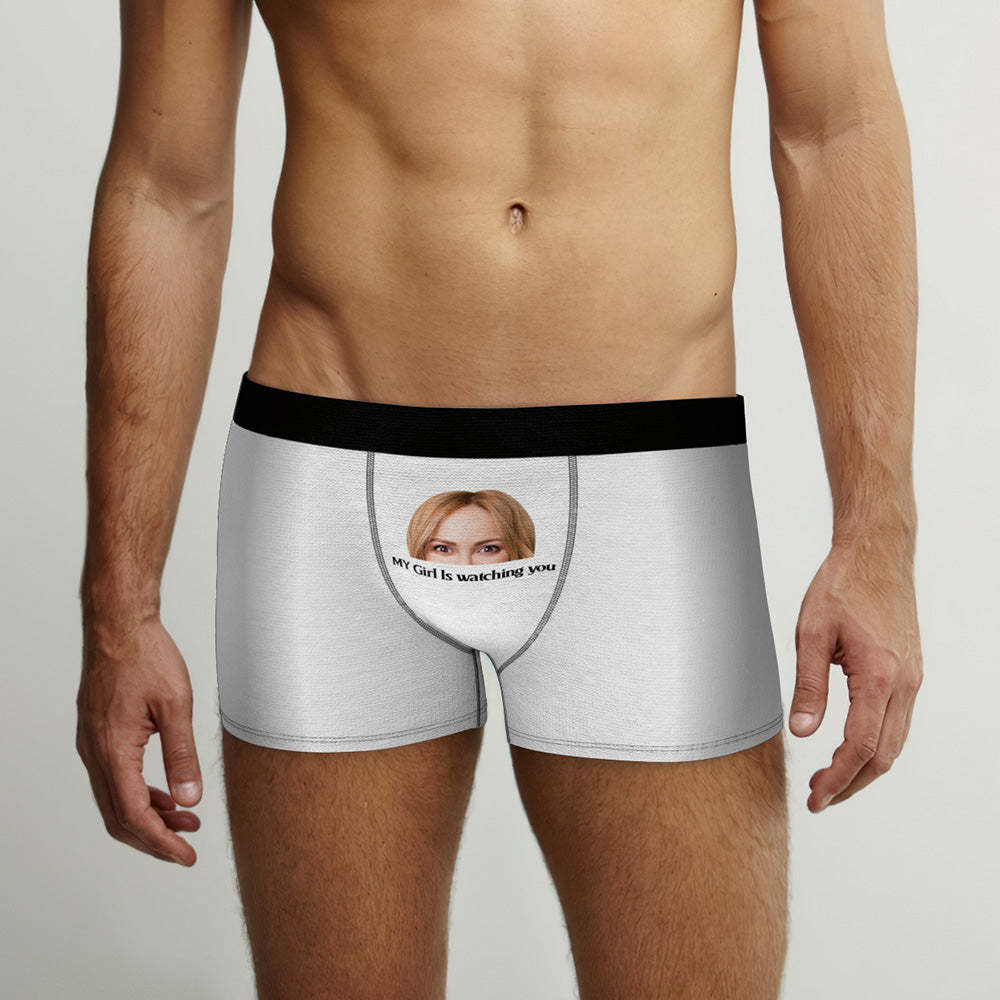 Custom Photo Face Underwear My Girl is Watching You Funny Gifts for Him - MyFaceBoxer