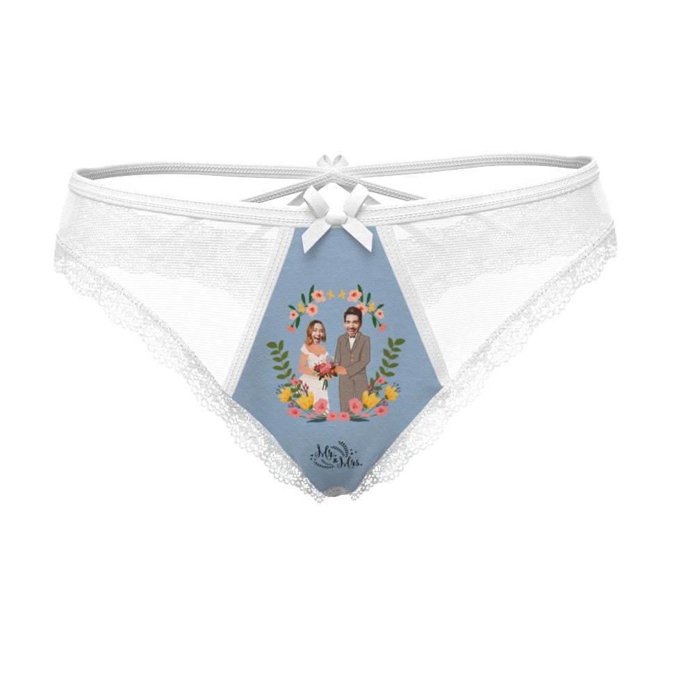Custom Face Underwear Personalized Wedding Couple Lace Thong Honeymoon Gift Wedding Gift - MyFaceBoxer