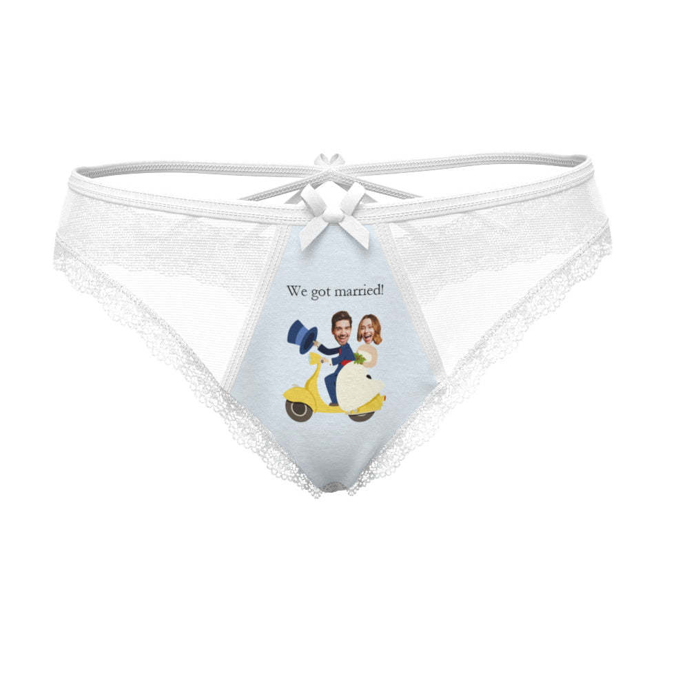 Custom Face Underwear Funny Wedding Lace Thong Personalized Honeymoon Gift Wedding Gift - MyFaceBoxer