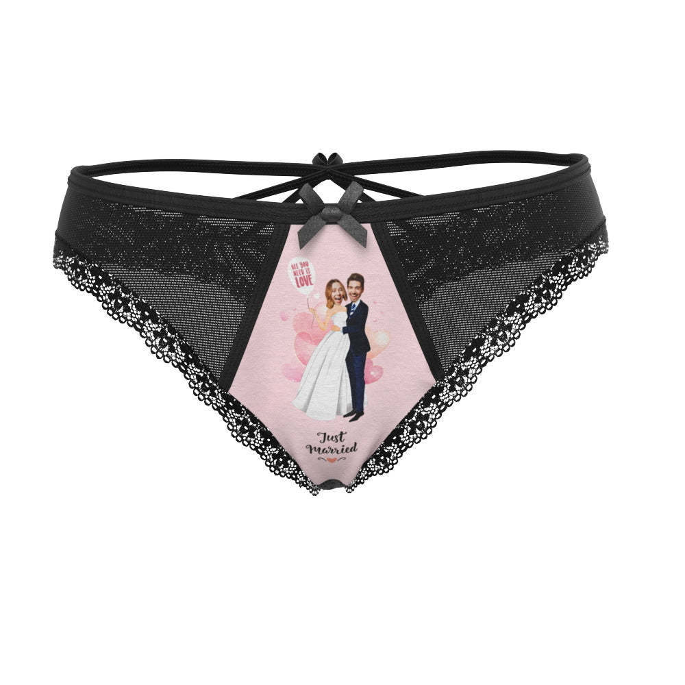Custom Face Underwear Just Married Lace Thong Gift for Wedding Couple Wedding Gift - MyFaceBoxer