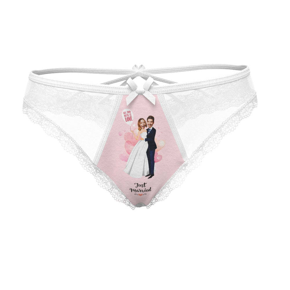 Custom Face Underwear Just Married Lace Thong Gift for Wedding Couple Wedding Gift - MyFaceBoxer