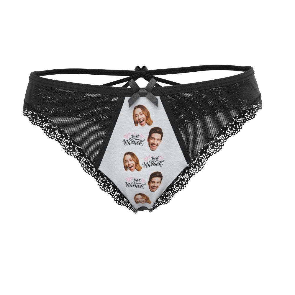 Custom Face Underwear Personalized Just Married Lace Thong Wedding Gift Wedding Gift - MyFaceBoxer
