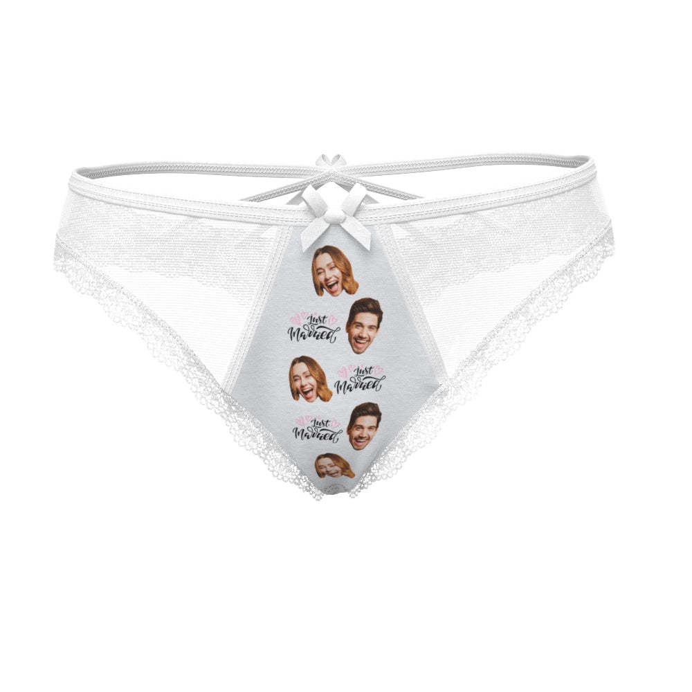 Custom Face Underwear Personalized Just Married Lace Thong Wedding Gift Wedding Gift - MyFaceBoxer