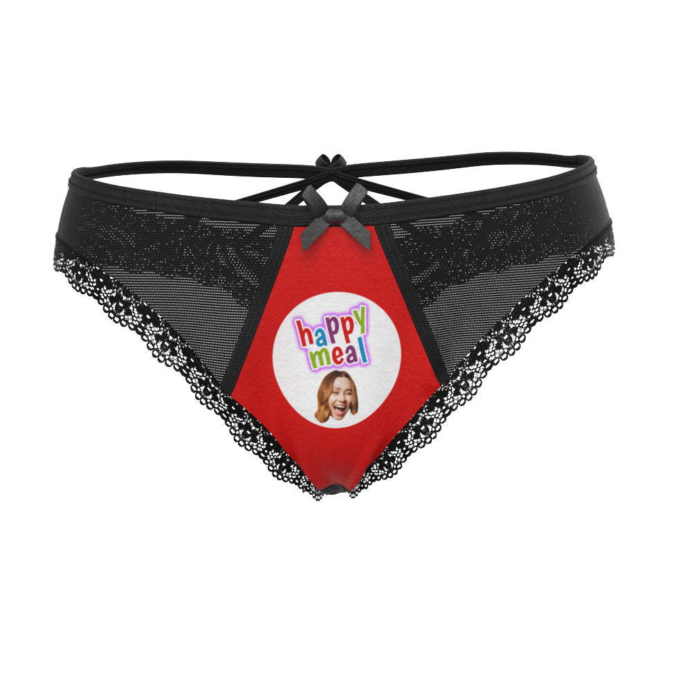 Custom Face Lace Thong Personalized Underwear Unique Anniversary gift for Her Wedding Gift - MyFaceBoxer