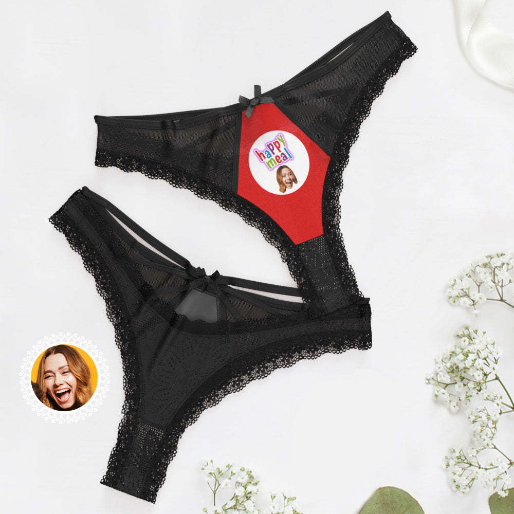 Custom Face Lace Thong Personalized Underwear Unique Anniversary gift for Her Wedding Gift - MyFaceBoxer
