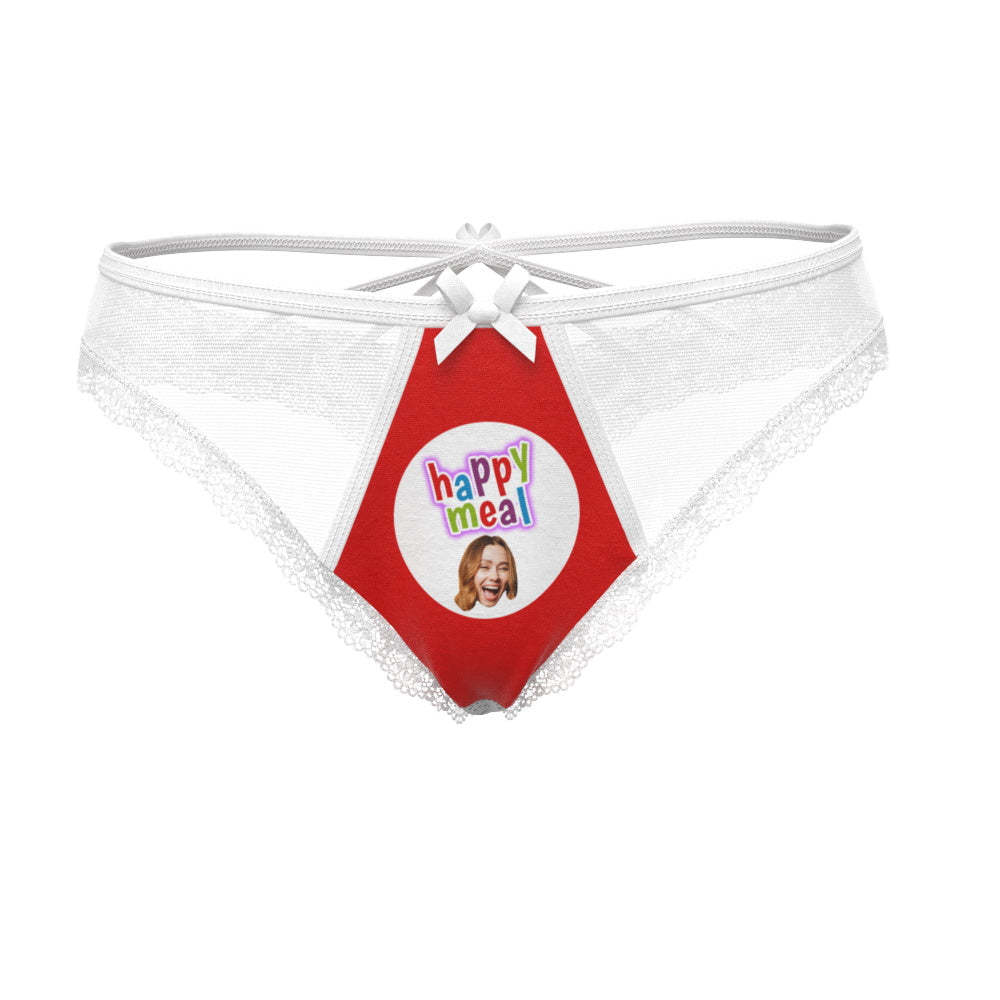 Custom Face Lace Thong Personalized Underwear Unique Anniversary gift for Her Wedding Gift - MyFaceBoxer