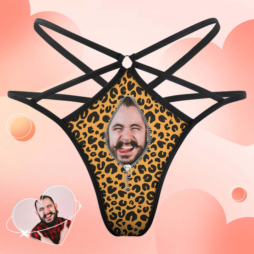 Custom Face Thong Leopard Zipper Face Funny Sexy Thongs Gift for Her - MyFaceBoxer