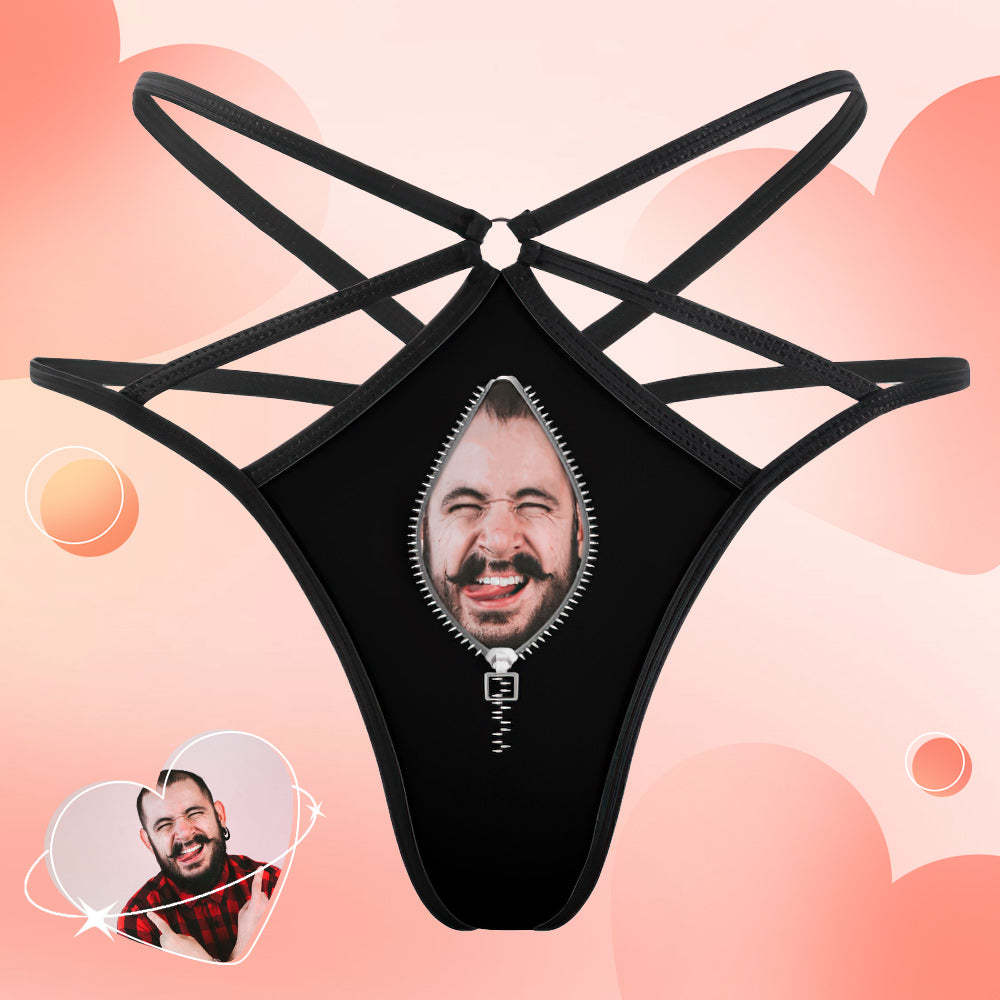 Custom Face Thong Personalized Zipper Photo Women's Funny Thongs - MyFaceBoxer