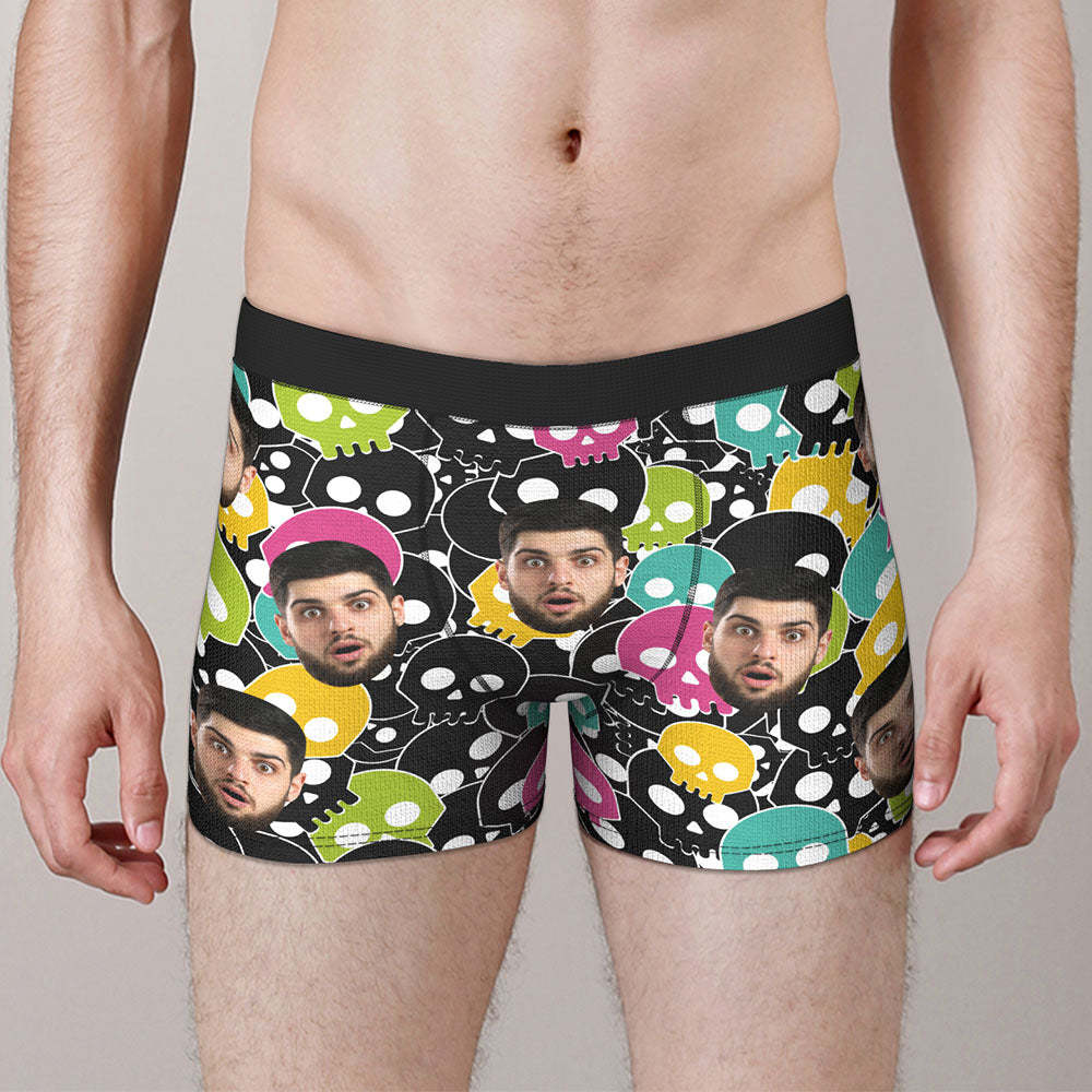 Custom Face Boxer Briefs Personalized Skull Print Underwear Gift for Him - MyFaceBoxer