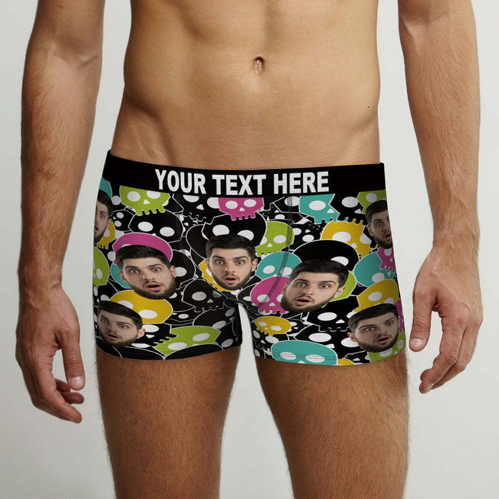 Custom Face Boxer Briefs Personalized Skull Print Underwear Gift for Him - MyFaceBoxer