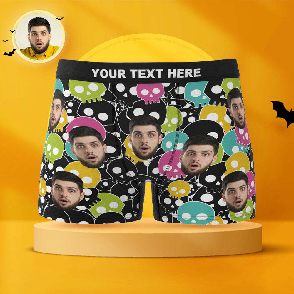 Custom Face Boxer Briefs Personalized Skull Print Underwear Gift for Him - MyFaceBoxer