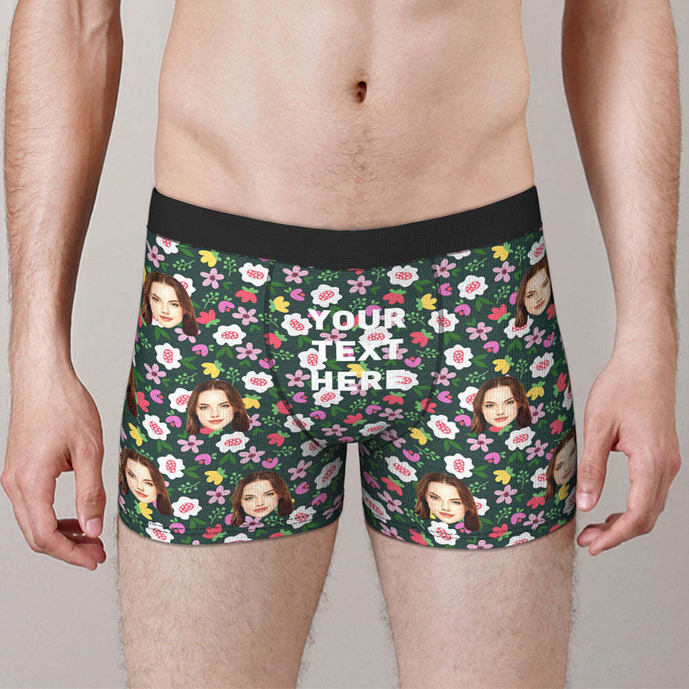 Custom Colorful Floral Hearts Boxer Briefs Put Your Face on Comfortable Boxer Underwear Fun Gift - MyFaceBoxer