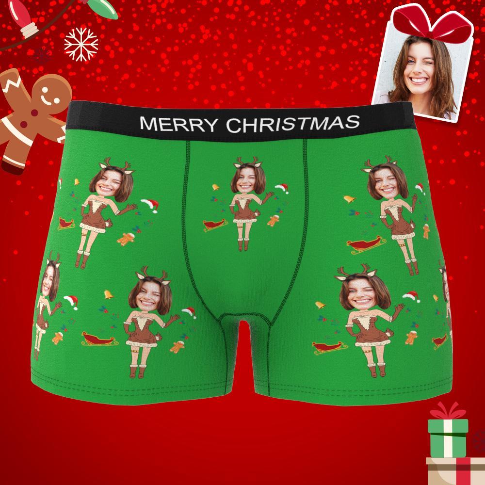 Custom Photo Boxer Christmas Elk Face Underwear Men's Underwear Couple Gifts Christmas Gift AR View - MyFaceBoxer