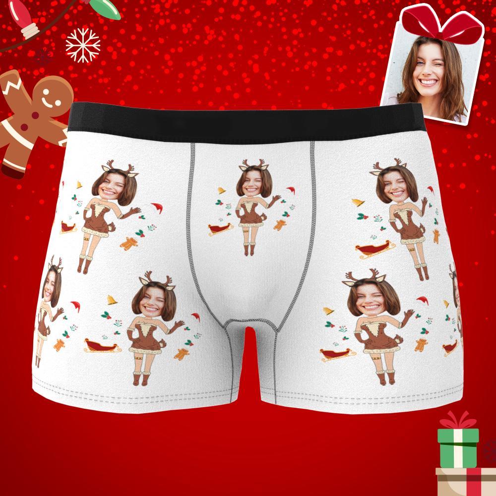 Custom Photo Boxer Christmas Elk Face Underwear Men's Underwear Couple Gifts Christmas Gift AR View - MyFaceBoxer