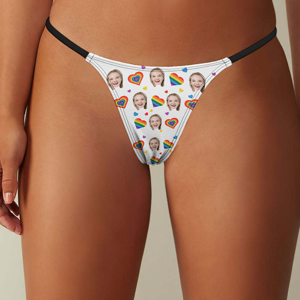 Custom Face Sexy Women's Tanga Thong Rainbow Hearts - MyFaceBoxer