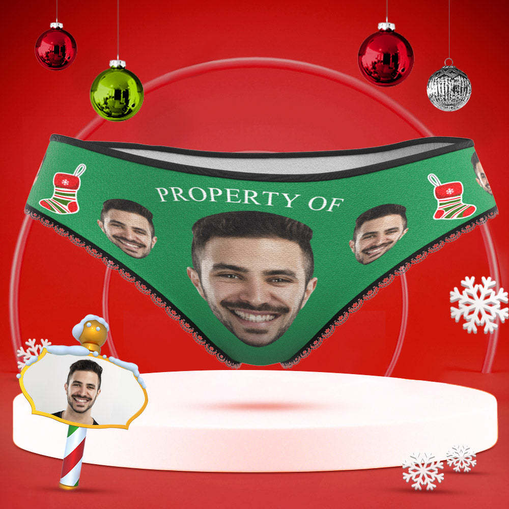 Custom Face Underwear Personalized Women High-Cut Briefs Panties Christmas - Property Of - MyFaceBoxer