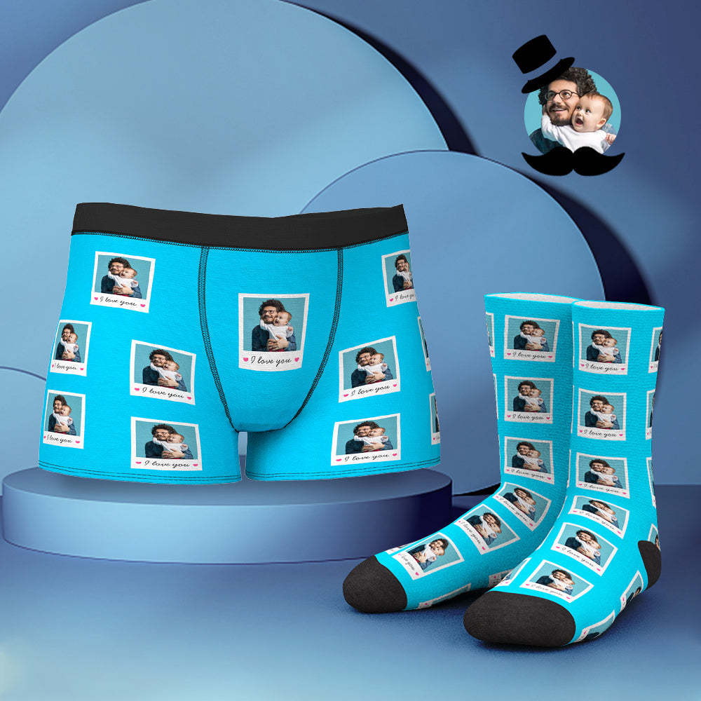 Custom Face Boxer Shorts And Socks Set I LOVE YOU - MyFaceBoxer