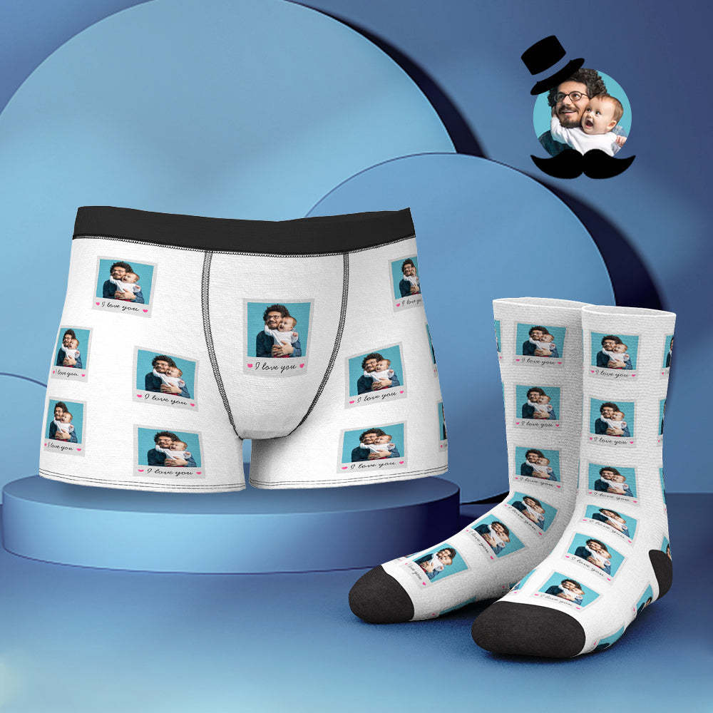 Custom Face Boxer Shorts And Socks Set I LOVE YOU - MyFaceBoxer