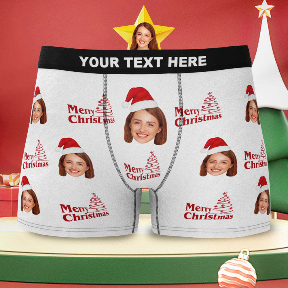 Custom Face with Santa Hat Christmas Men's Boxer Briefs Christmas Gift - MyFaceBoxer