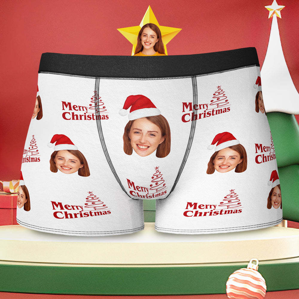 Custom Face with Santa Hat Christmas Men's Boxer Briefs Christmas Gift - MyFaceBoxer