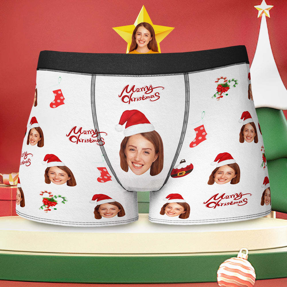 Custom Face Boxer Briefs Merry Christmas Personalized Face Underwear Christmas Gift - MyFaceBoxer
