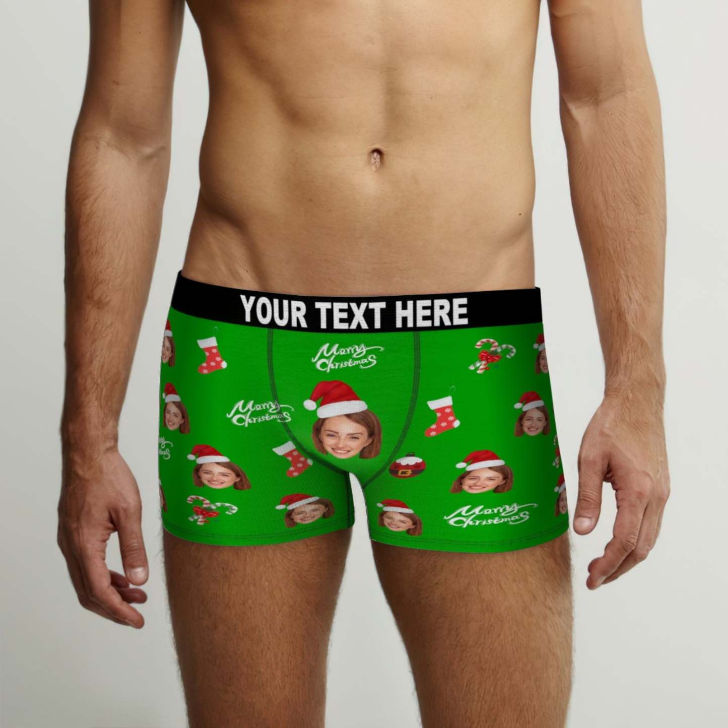 Custom Face Boxer Briefs Merry Christmas Personalized Face Underwear Christmas Gift - MyFaceBoxer