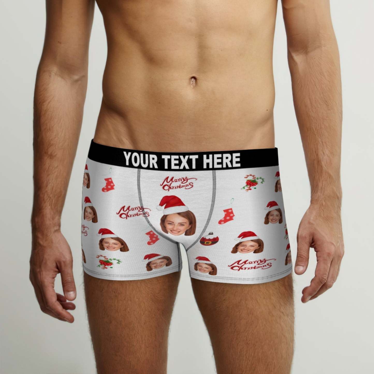 Custom Face Boxer Briefs Merry Christmas Personalized Face Underwear Christmas Gift - MyFaceBoxer