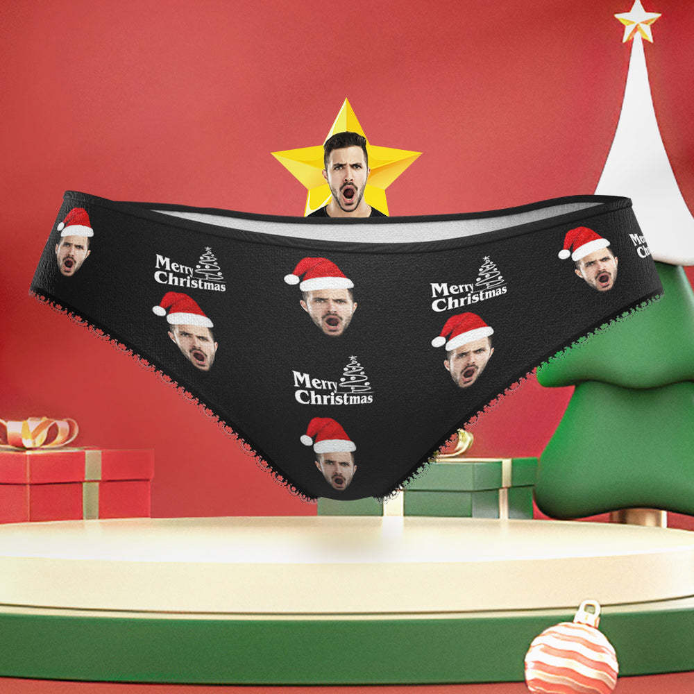 Custom Face with Santa Hat Christmas Underwear Funny Christmas Panties for Her - MyFaceBoxer