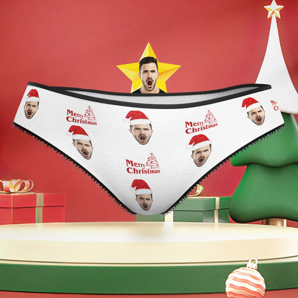 Custom Face with Santa Hat Christmas Underwear Funny Christmas Panties for Her - MyFaceBoxer