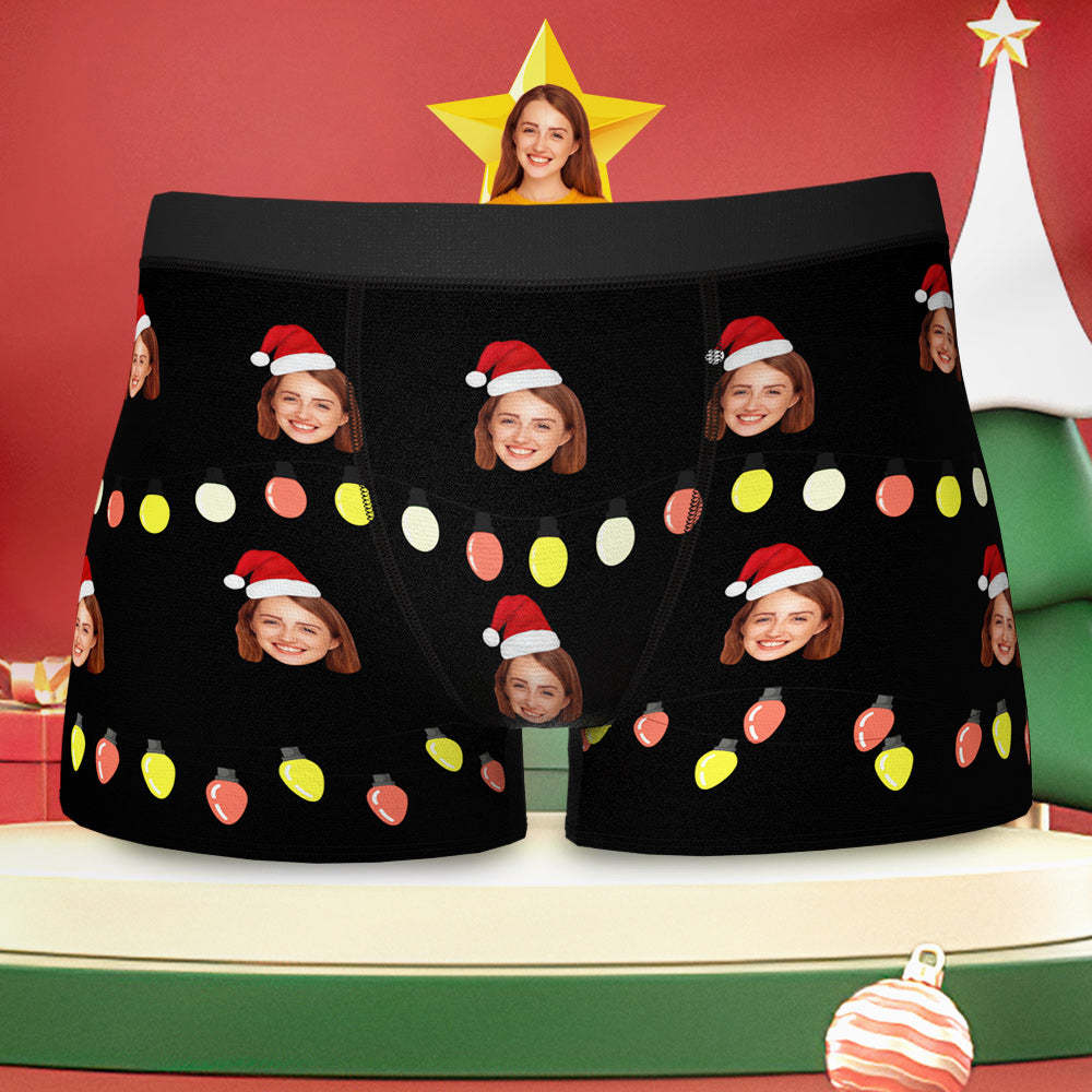 Custom Face Christmas Lights Boxer Briefs Funny Personalized Face Underwear Christmas Gift - MyFaceBoxer