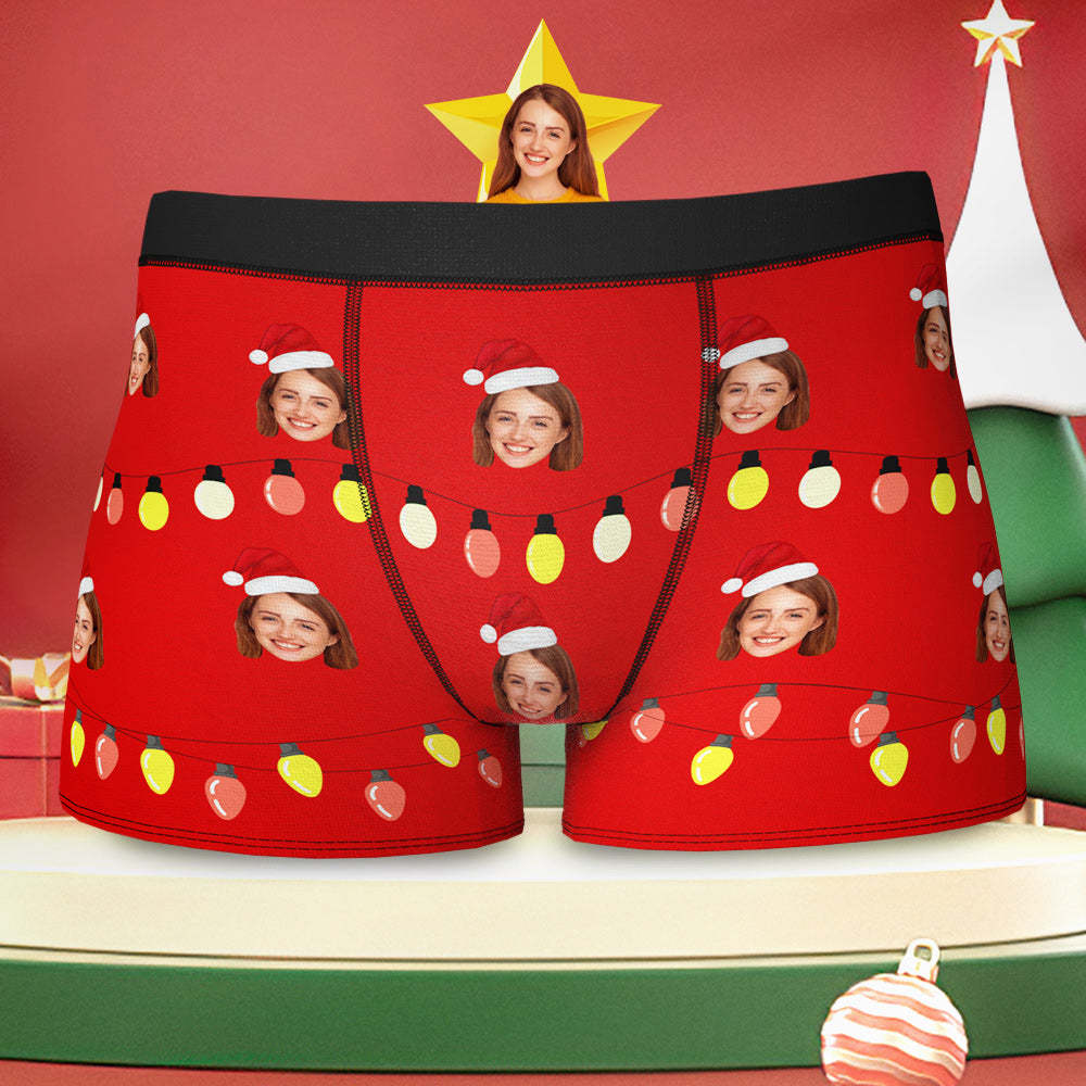 Custom Face Christmas Lights Boxer Briefs Funny Personalized Face Underwear Christmas Gift - MyFaceBoxer