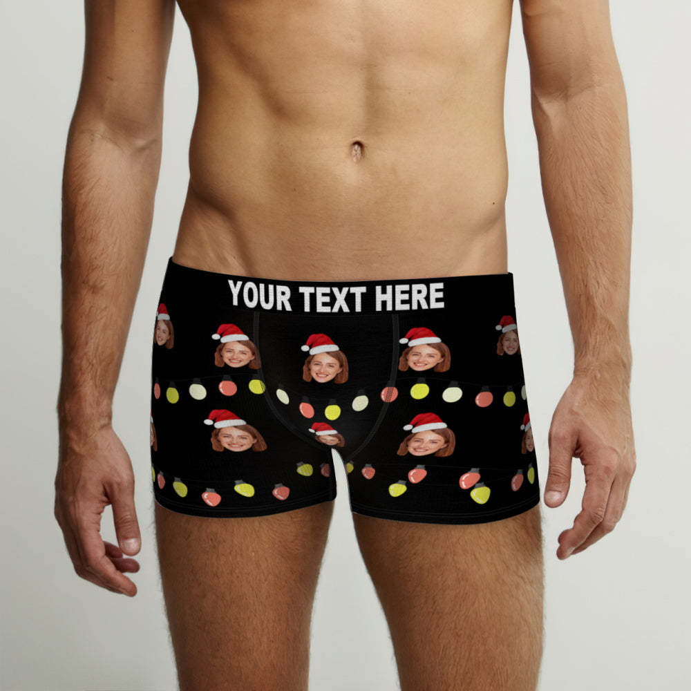 Custom Face Christmas Lights Boxer Briefs Funny Personalized Face Underwear Christmas Gift - MyFaceBoxer