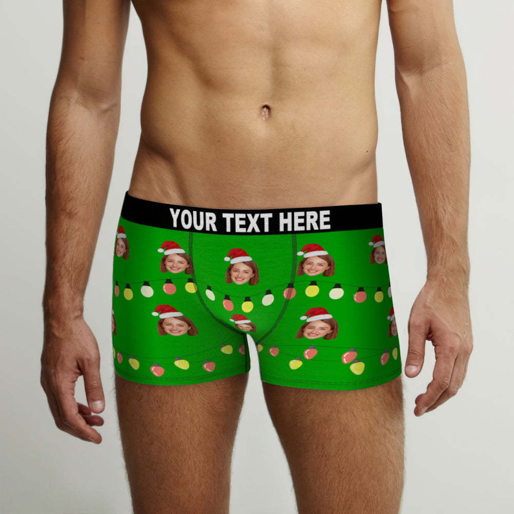 Custom Face Christmas Lights Boxer Briefs Funny Personalized Face Underwear Christmas Gift - MyFaceBoxer