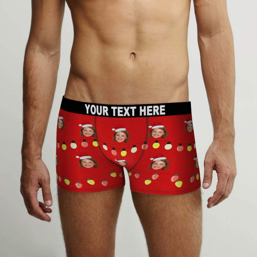 Custom Face Christmas Lights Boxer Briefs Funny Personalized Face Underwear Christmas Gift - MyFaceBoxer