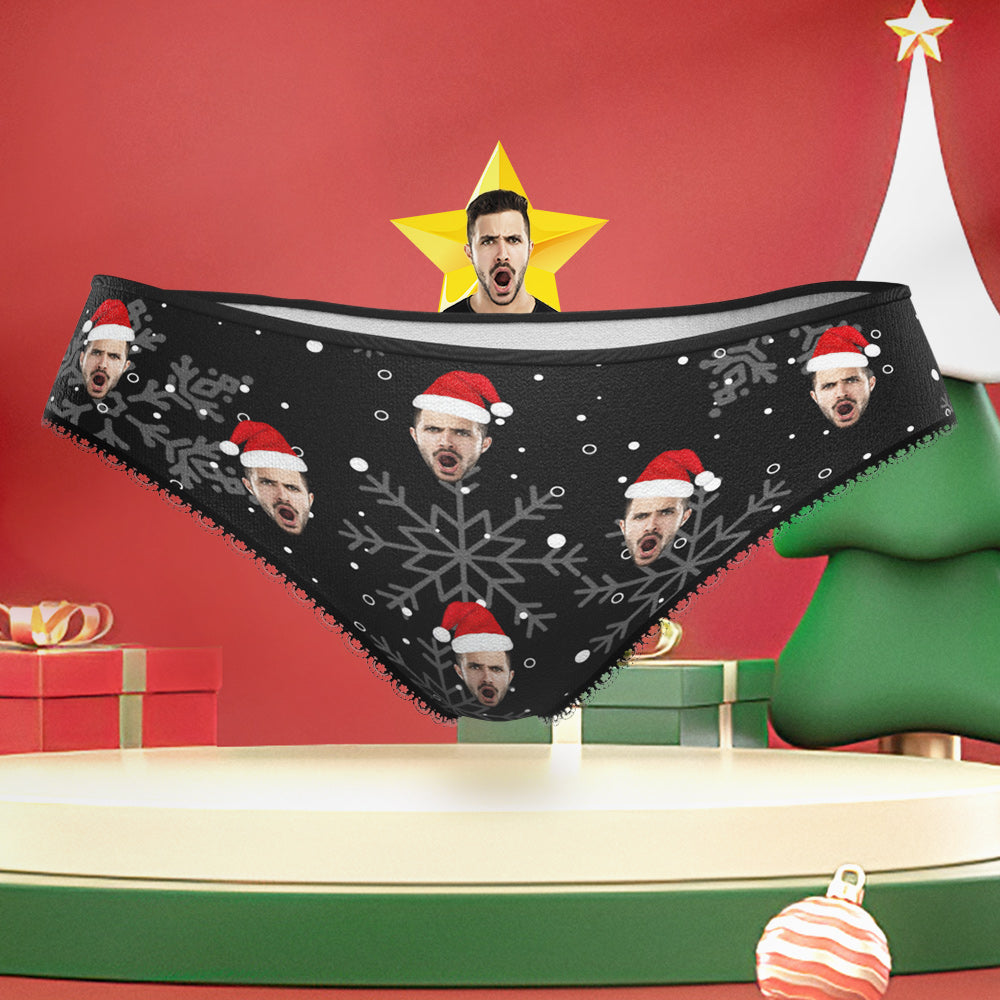 Custom Boyfriend Face Naughty Snowflakes Panties Funny Christmas Underwear Gift for Her - MyFaceBoxer