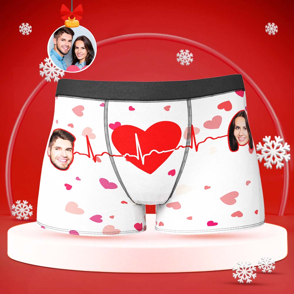 Custom Face Boxer with Couple's Picture Personalized Love Telepathy Symbol Men's Shorts Christmas Gift - MyFaceBoxer
