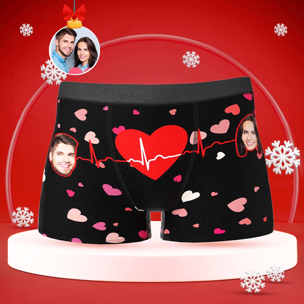 Custom Face Boxer with Couple's Picture Personalized Love Telepathy Symbol Men's Shorts Christmas Gift - MyFaceBoxer