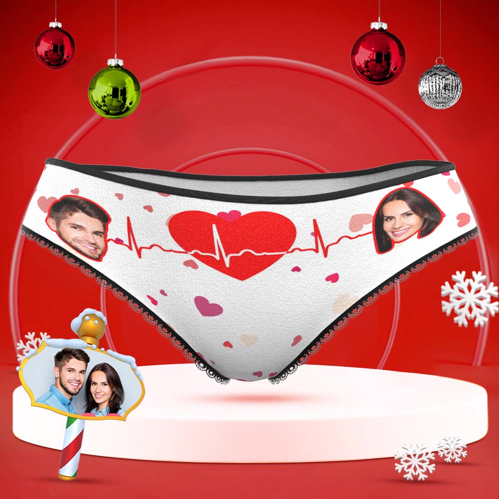 Custom Face Underwear with Couple's Picture Personalized Love Telepathy Symbol Women's Shorts Christmas Gift - MyFaceBoxer