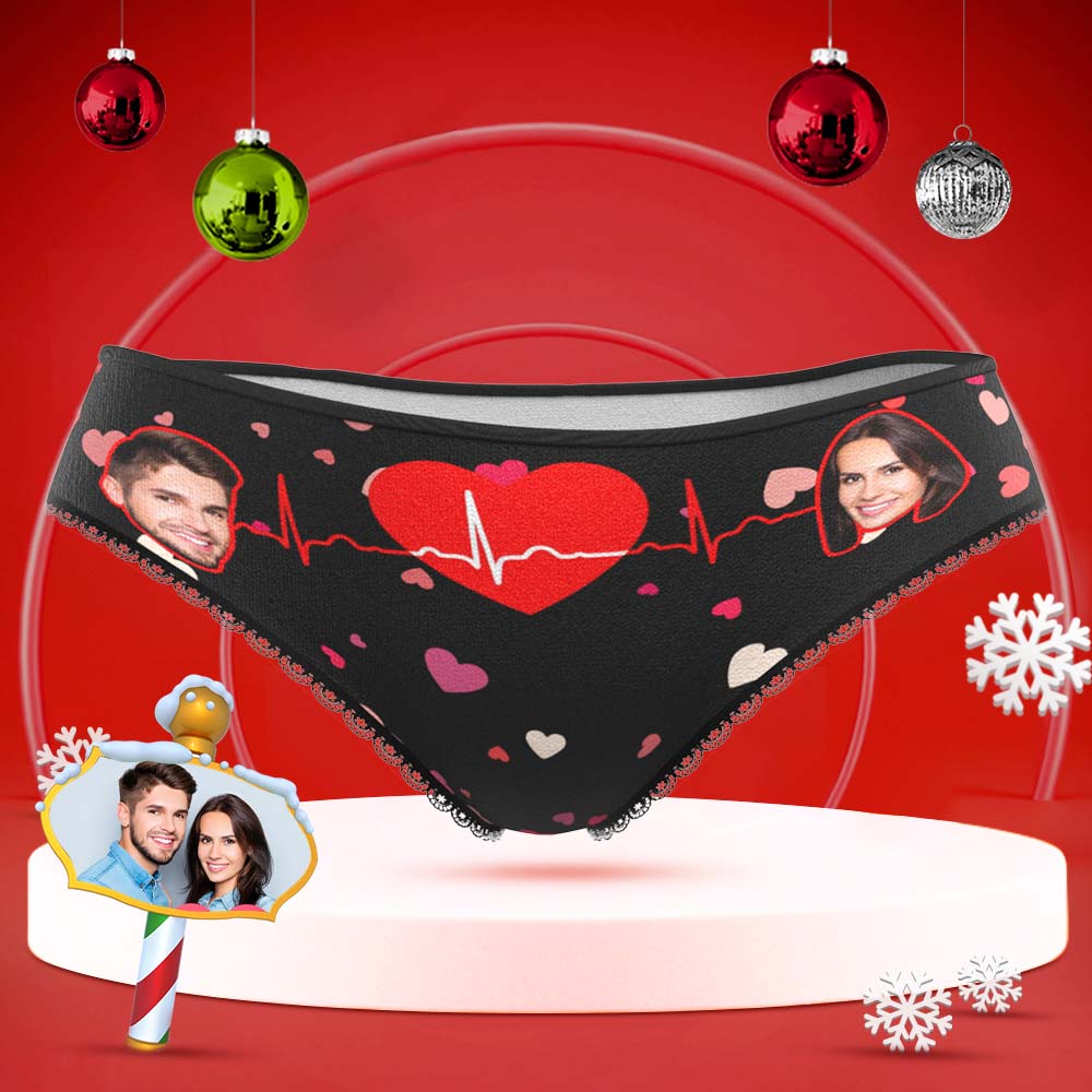 Custom Face Underwear with Couple's Picture Personalized Love Telepathy Symbol Women's Shorts Christmas Gift - MyFaceBoxer
