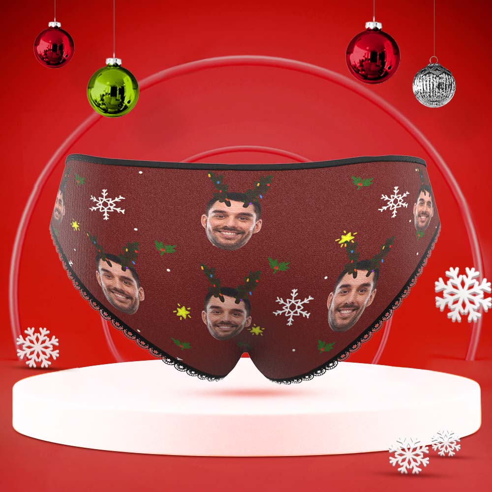 Custom Face Underwear Personalized Women Panties With Photo Snowflake And Antler Christmas Gifts - MyFaceBoxer