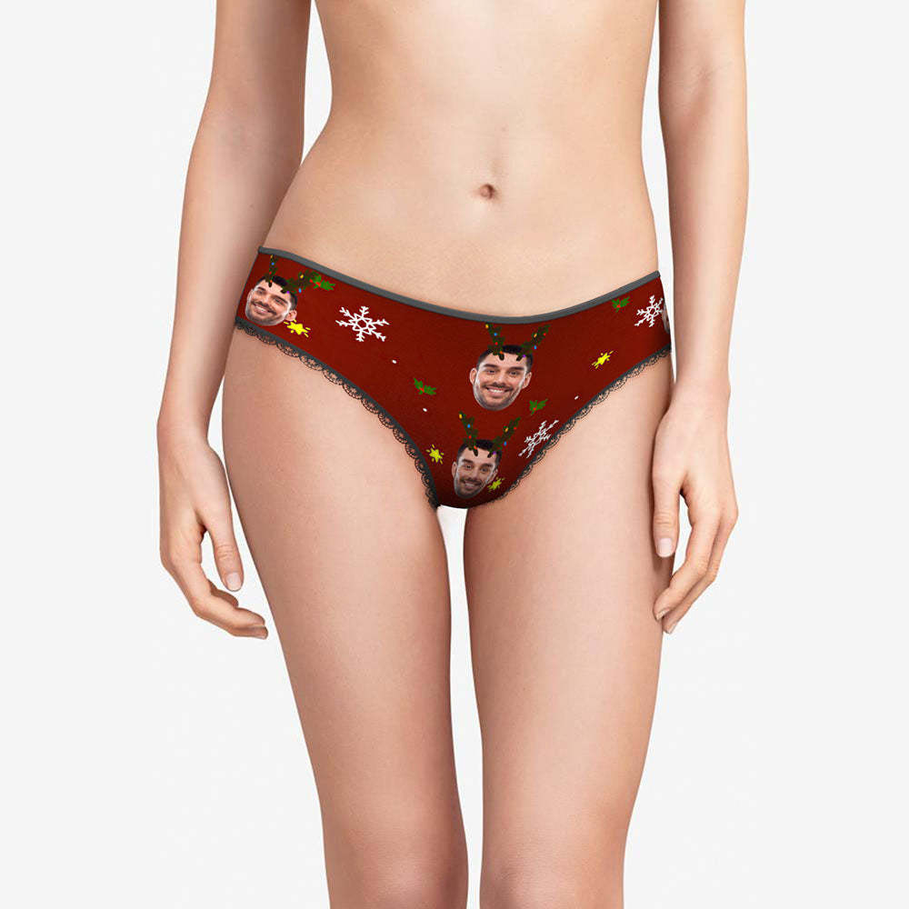 Custom Face Underwear Personalized Women Panties With Photo Snowflake And Antler Christmas Gifts - MyFaceBoxer