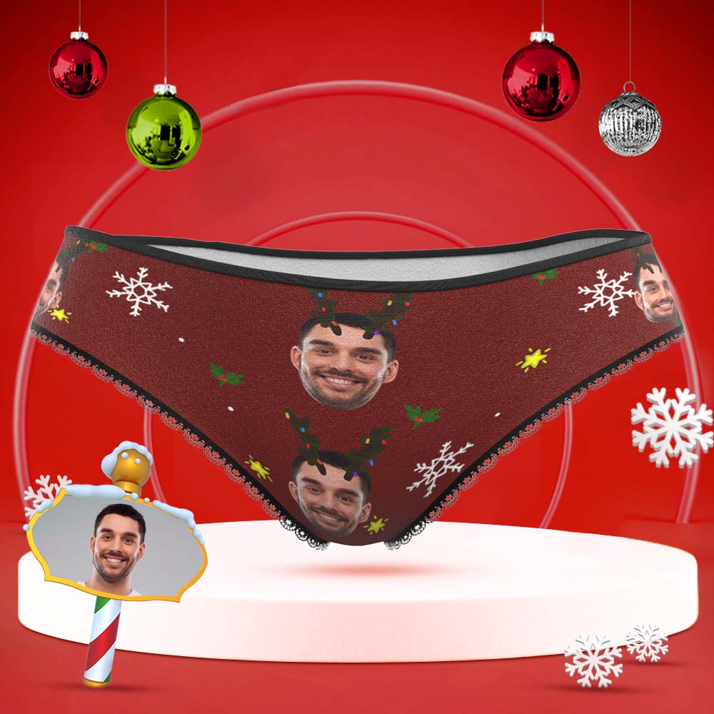 Custom Face Underwear Personalized Women Panties With Photo Snowflake And Antler Christmas Gifts - MyFaceBoxer