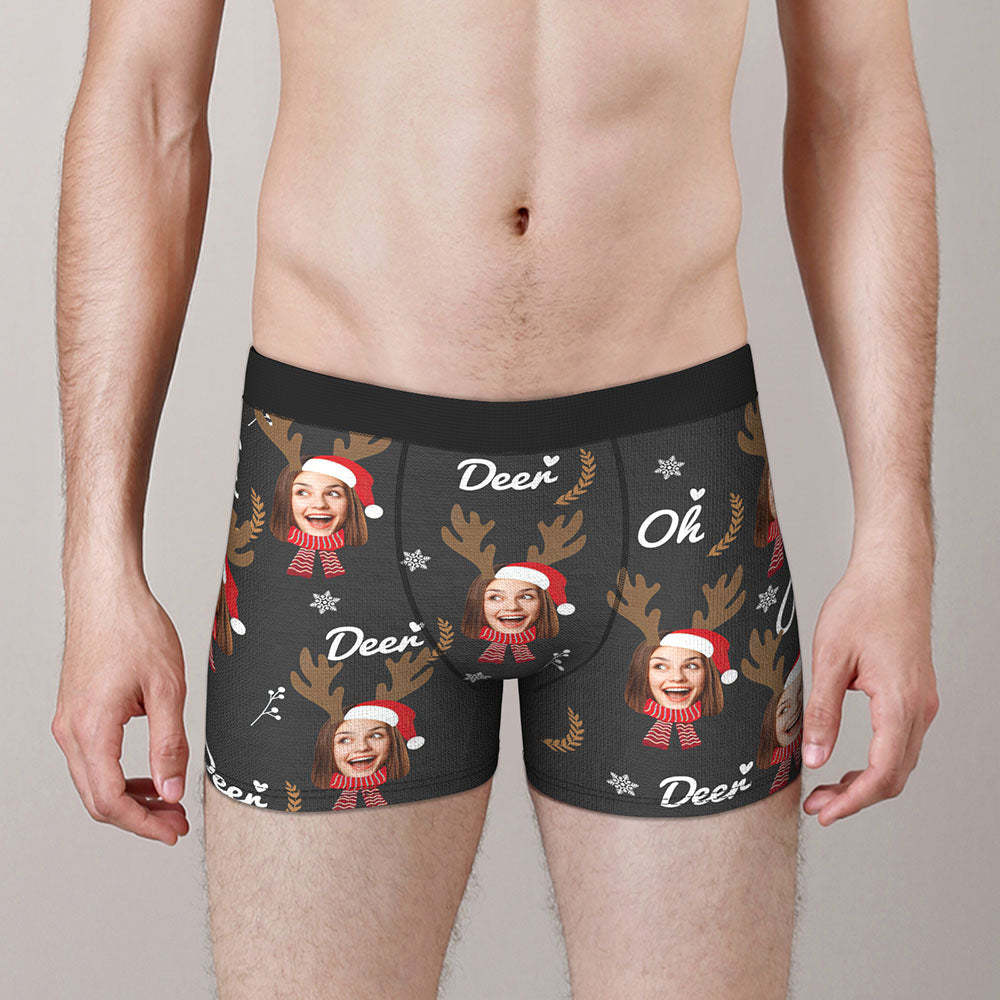 Custom Face Boxers Briefs Personalized Men's Shorts With Photo Christmas Reindeer - MyFaceBoxer