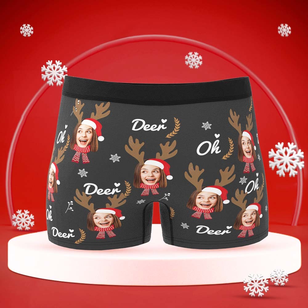 Custom Face Boxers Briefs Personalized Men's Shorts With Photo Christmas Reindeer - MyFaceBoxer
