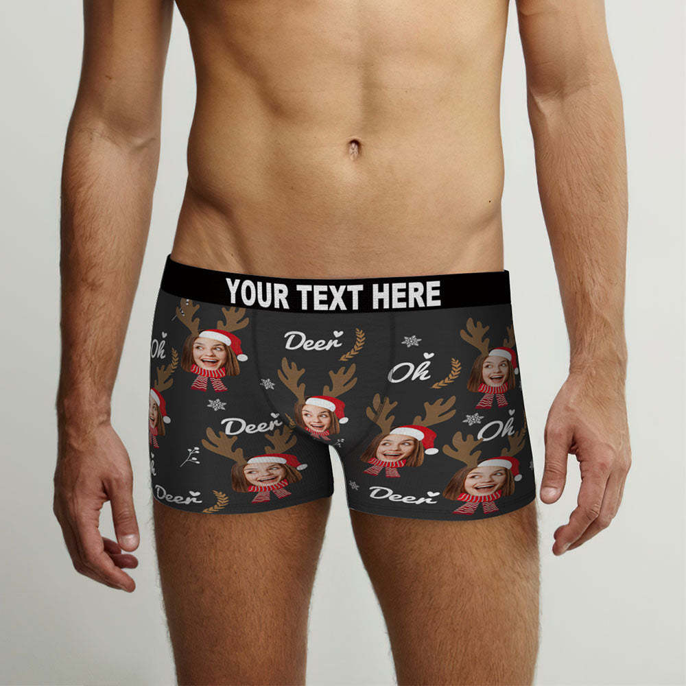 Custom Face Boxers Briefs Personalized Men's Shorts With Photo Christmas Reindeer - MyFaceBoxer